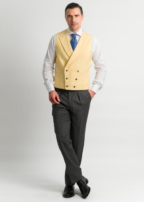A formal double breasted men's waistcoat, completes a morning wear outfit .