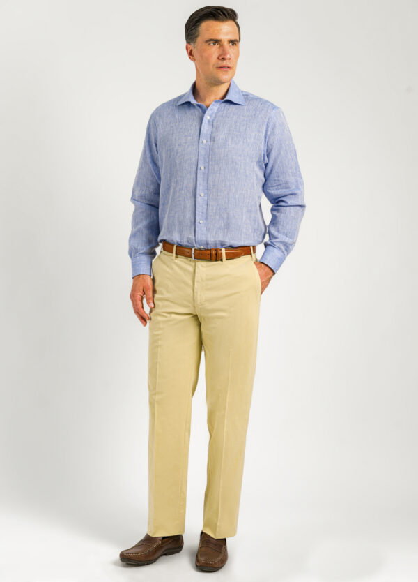 Roderick Charles men's summer weight cotton chinos in a natural putty colour.