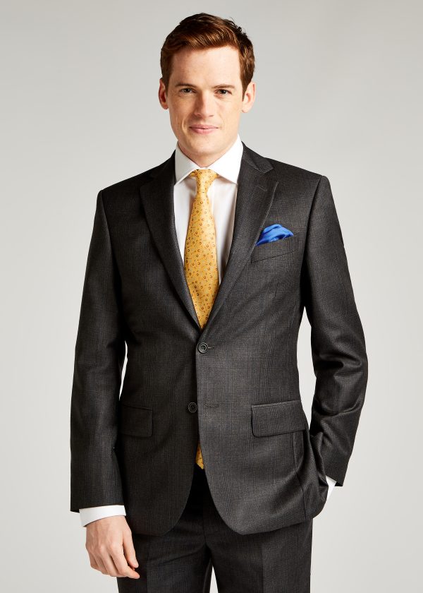 Roderick Charles Grey and Royal Blue glen check formal tailored fit suit jacket.