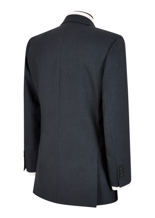 A Roderick Charles blue microcheck classic fit two piece suit. Back of suit jacket.