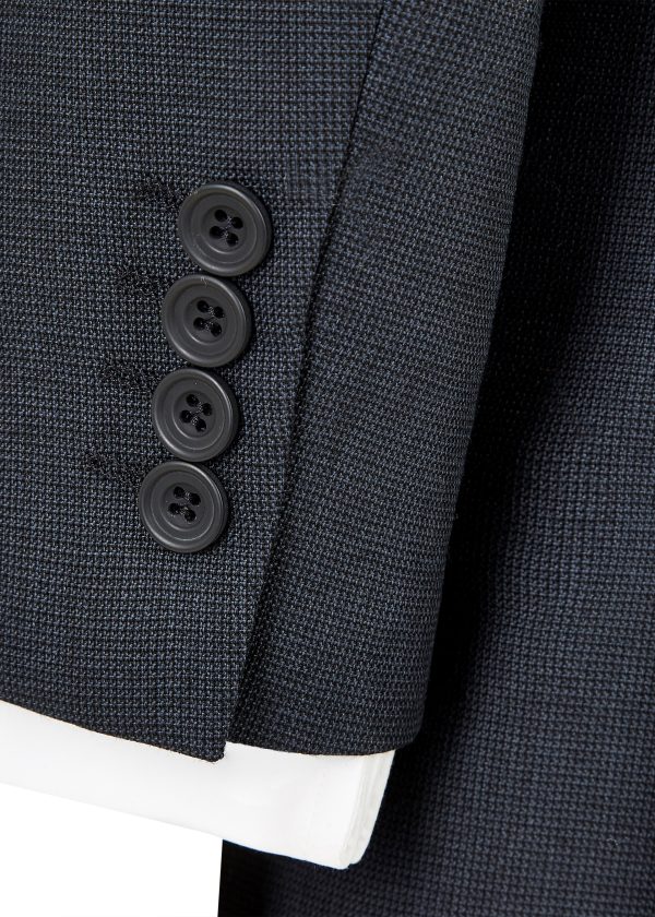 Men's blue microcheck classic fit suit four button cuff.