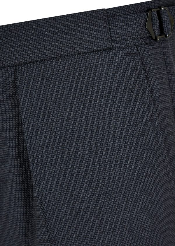 A Roderick Charles blue microcheck classic fit two piece suit. Trouser pocket and side buckle.