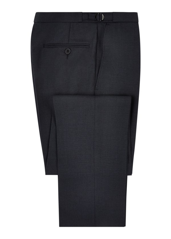 A Roderick Charles blue microcheck classic fit two piece suit. Folded suit trousers.