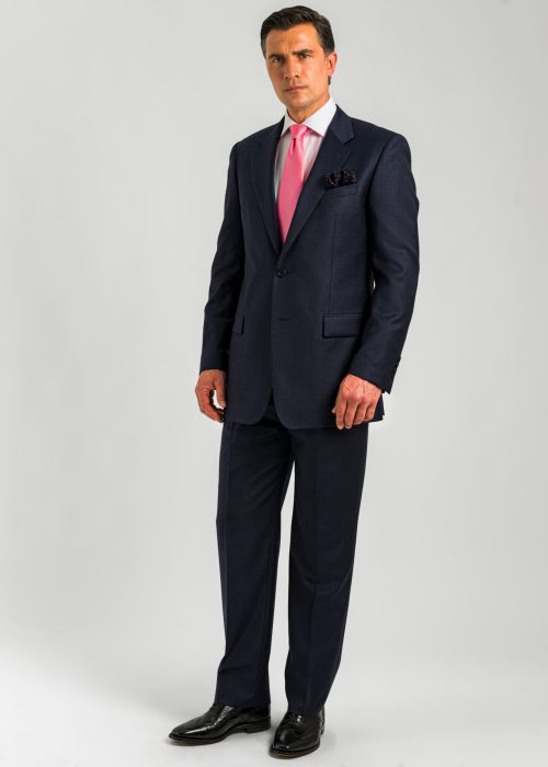 A Roderick Charles men's classic fit blue micro-check suit.