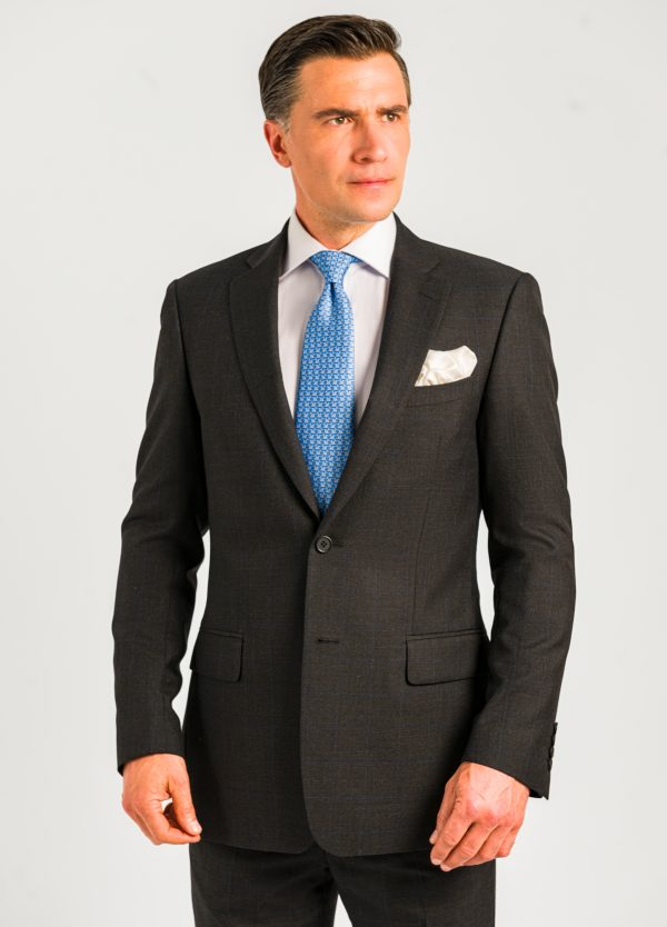 A classic fit Roderick Charles grey and blue windowpane suit, ideal for standing out sharply in the office.