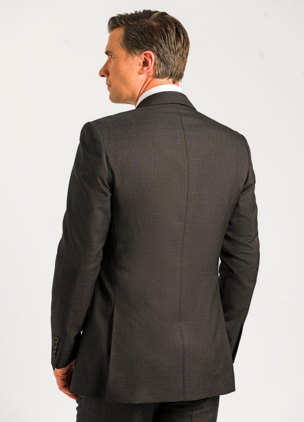 The back of a men's classic grey windowpane suit by Roderick Charles London.