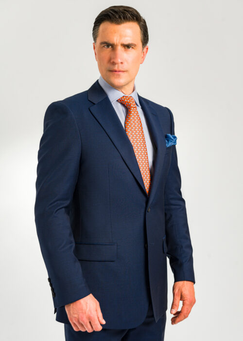 A summer weight dark blue semi plain suit.