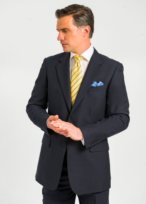 Roderick Charles dark blue classic fit suit with yellow tie