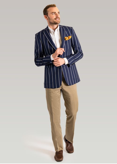Men's boating navy and white striped single breasted blazer