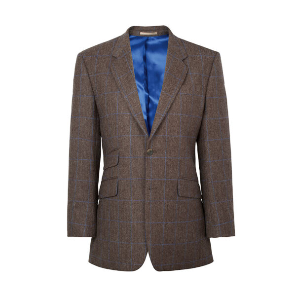 A Roderick Charles classic fit brown jacket with sky blue windowpane check
