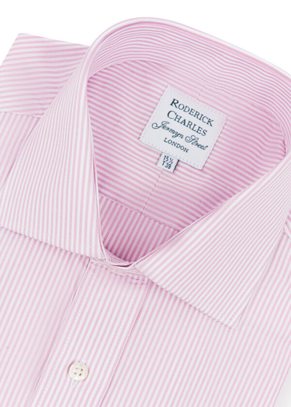 A smart Roderick Charles pink stripe double-cuff shirt with a classic collar