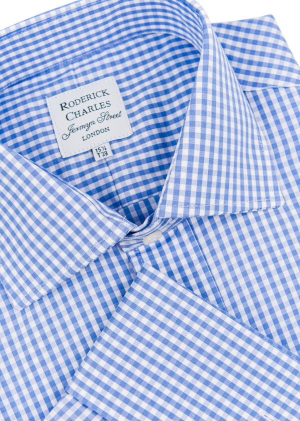 A double-cuff Roderick Charles blue gingham check cotton shirt