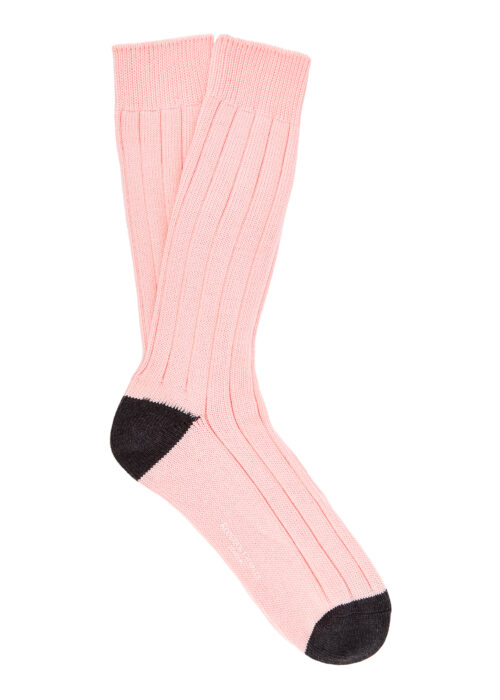 A Roderick Charles heavy cotton pale pink sock with a dark grey heel and toe