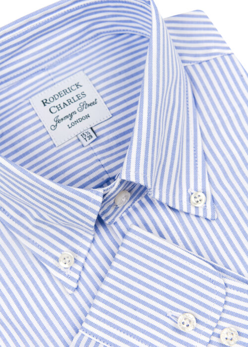 A single-cuff Roderick Charles button-down blue stripe cotton shirt
