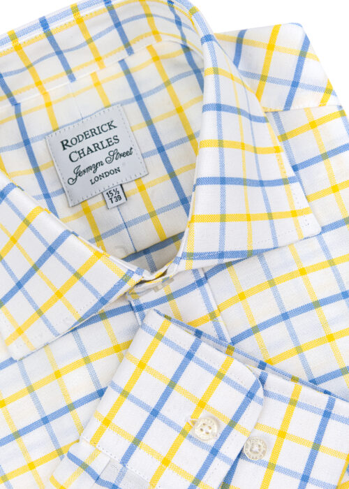 A Roderick Charles shirt, with a bright yellow and blue check that's perfect for a summer day