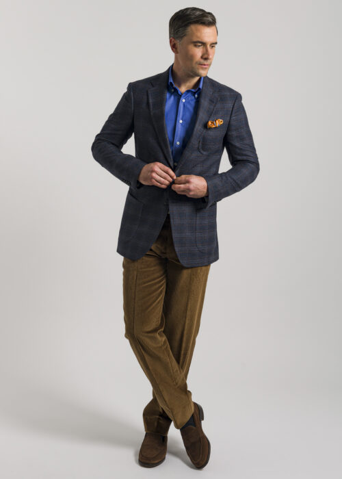 A sophisticated Roderick Charles tailored fit blue and ginger glen check jacket