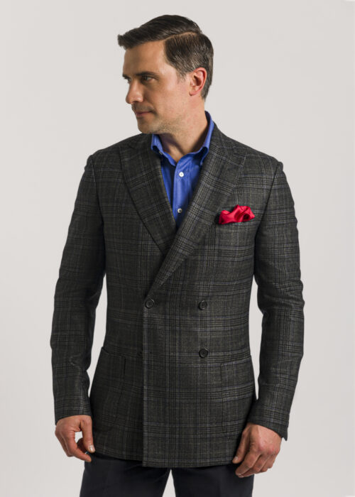 A Roderick Charles double-breasted blue glen-check tailored fit jacket