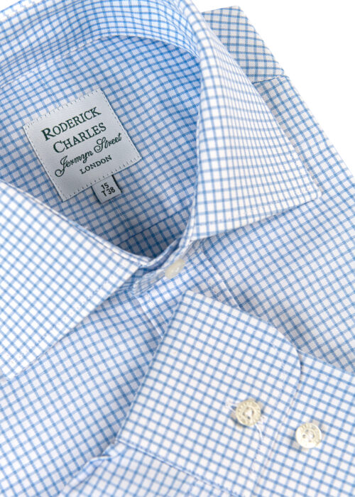 A stylish single-cuff Roderick Charles blue graph check shirt