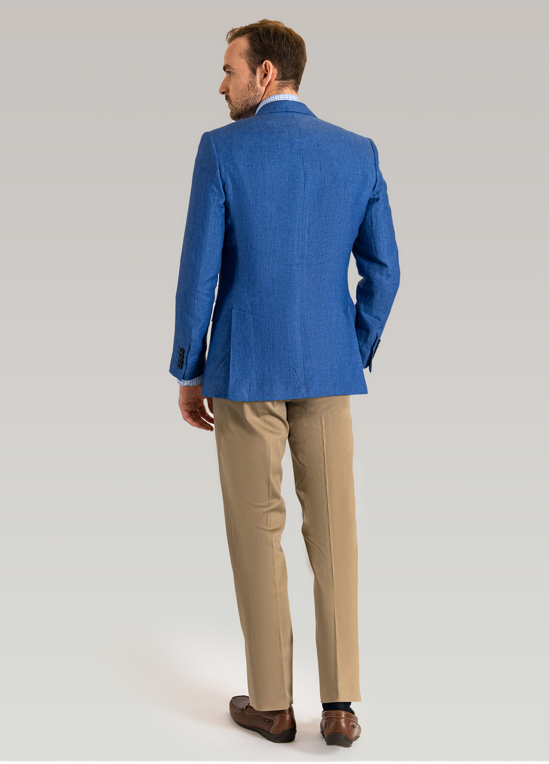 Tailored Fit Deep Blue Linen Jacket Back