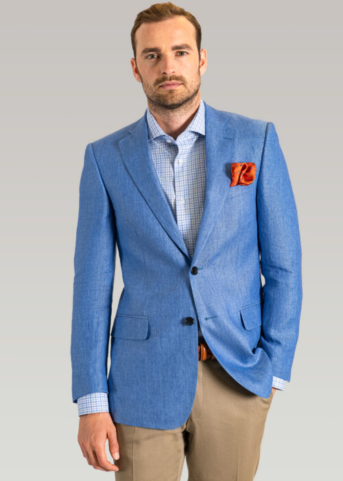 A stylish, tailored, Roderick Charles pale blue plain jacket