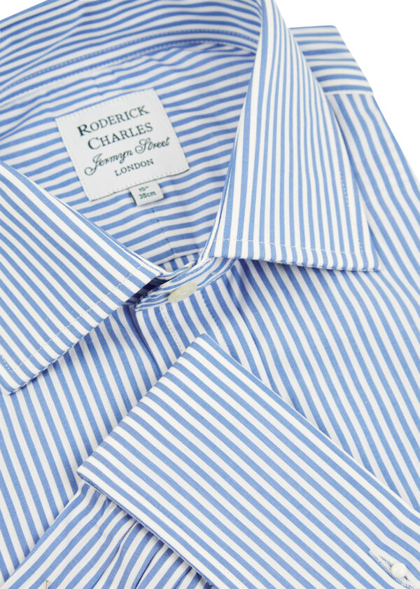 A double cuff Roderick Charles classic blue bengal stripe shirt