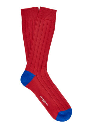 A pair of thick cotton Roderick Charles red and royal blue socks