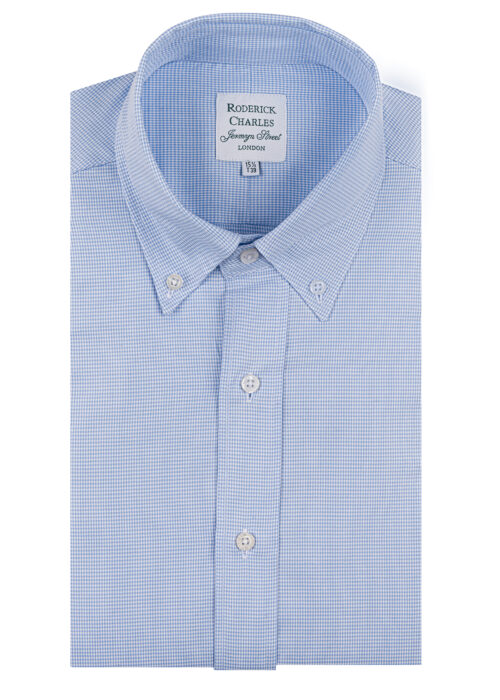 A Roderick Charles single-cuff button-down blue houndstooth oxford cotton shirt