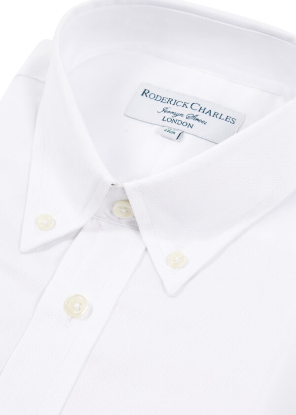 A classic single-cuff Roderick Charles white oxford cotton shirt with a button down collar