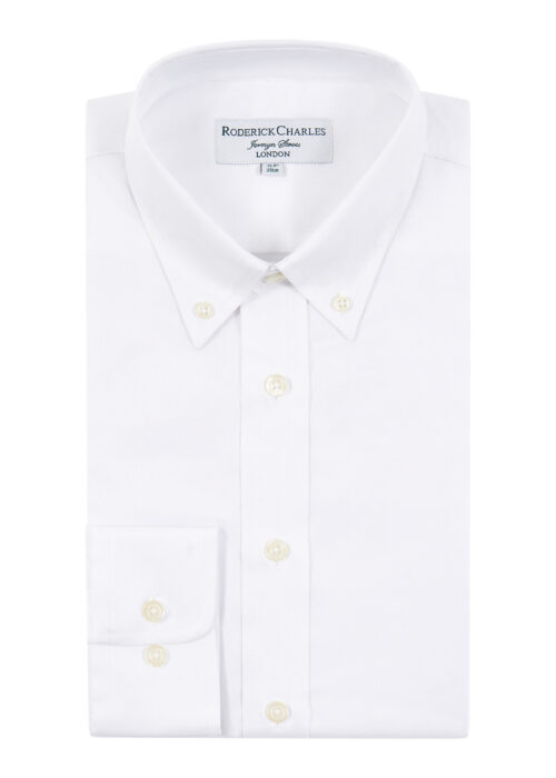 A classic Roderick Charles white oxford cotton single-cuff shirt with a button down collar