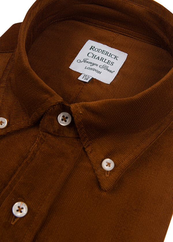 A stylish Roderick Charles single-cuff corduroy cotton shirt with a button down collar in dark tan