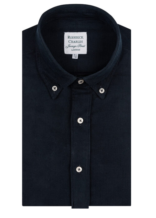 A single-cuff Roderick Charles navy corduroy cotton shirt with a button down collar