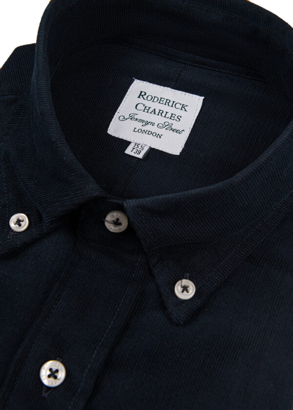 A stylish Roderick Charles single-cuff corduroy cotton shirt with a button down collar in navy