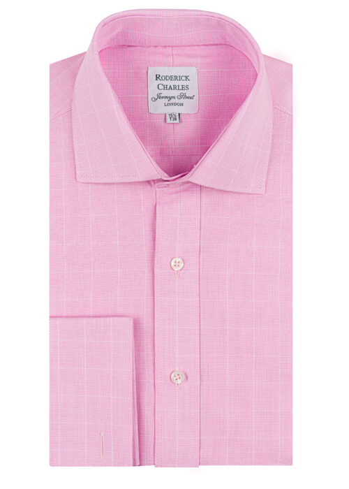 A Roderick Charles pink prince of Wales check double-cuff cotton shirt