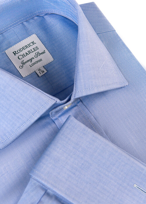 A Roderick Charles blue herringbone double-cuff shirt