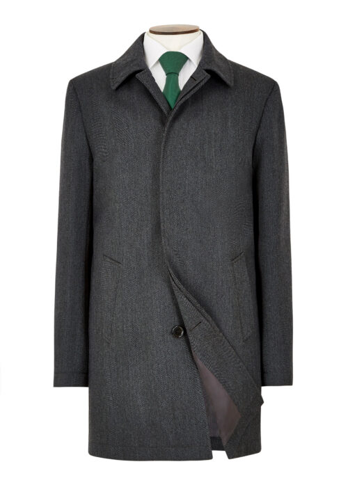 A Roderick Charles three-quarter length grey coat with a herringbone pattern