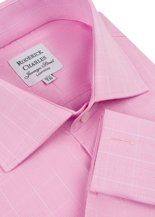 A Roderick Charles pink prince of Wales check double-cuff shirt