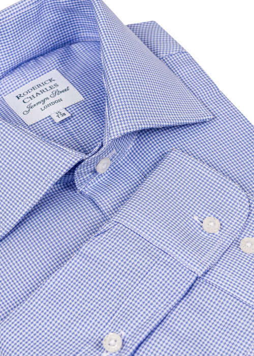 A Roderick Charles blue mini-dogtooth check single-cuff shirt