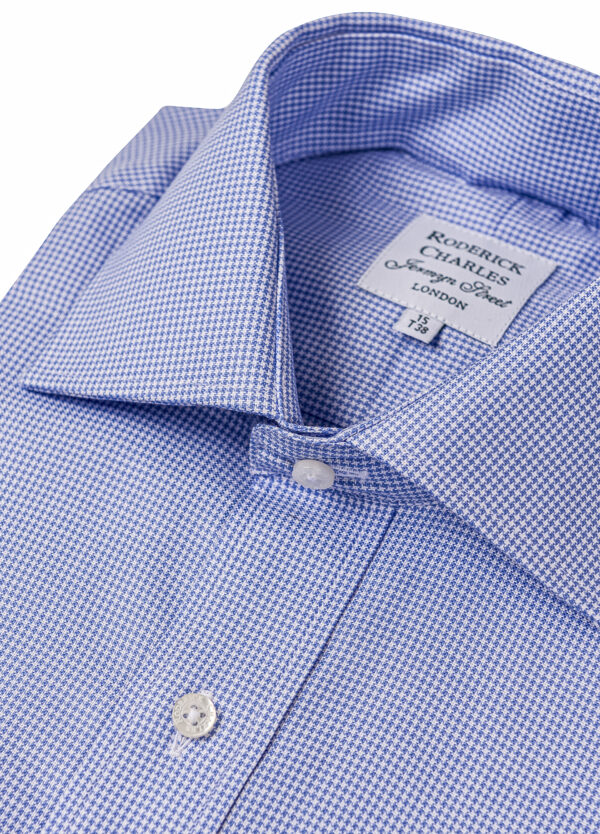 A single-cuff Roderick Charles blue mini-dogtooth check cotton shirt