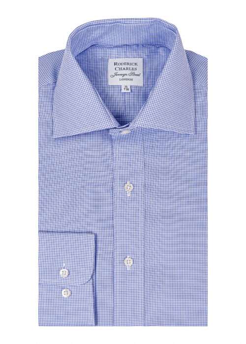 A Roderick Charles blue mini-dogtooth check single-cuff cotton shirt
