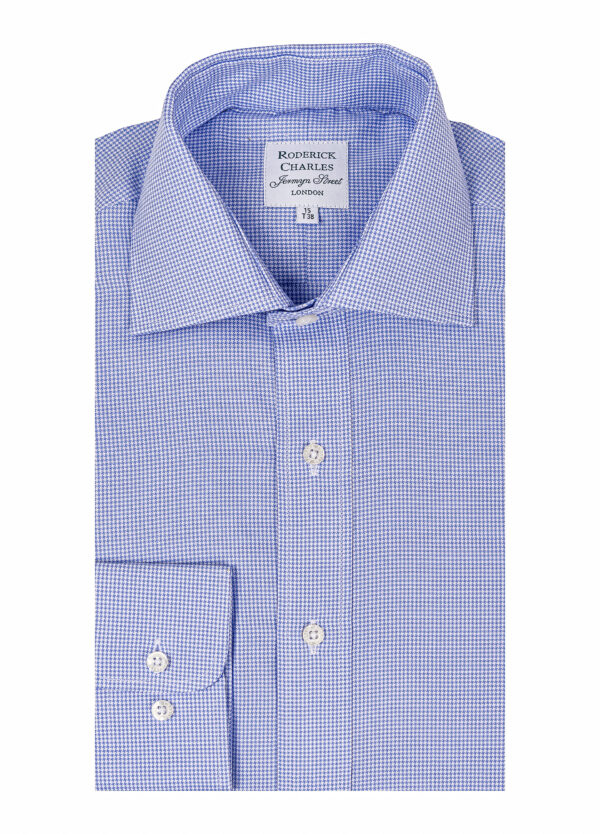Single-cuff Mini Dogtooth shirt A Roderick Charles blue mini-dogtooth check single-cuff cotton shirt