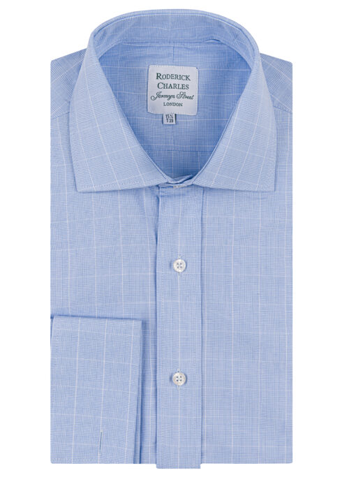 A classic Roderick Charles blue prince of Wales check double-cuff cotton shirt