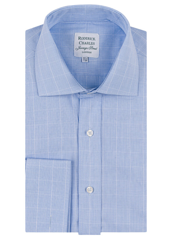 Double Cuff Blue POW Check Shirt - Roderick Charles