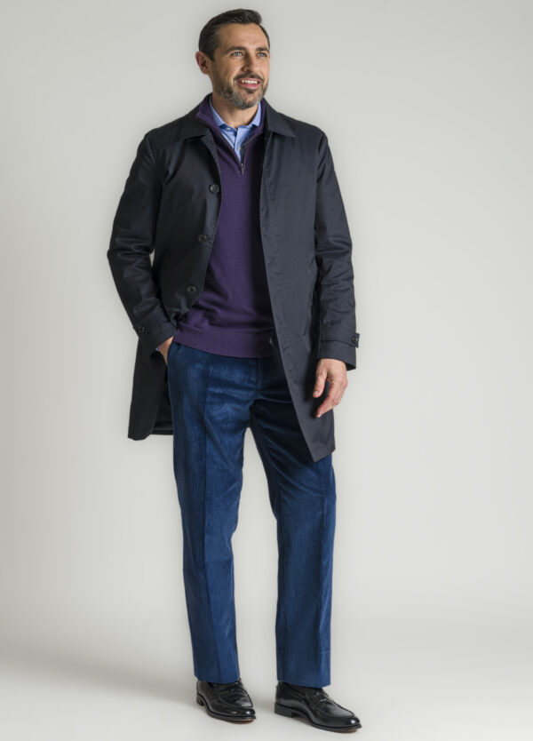 navy raincoat