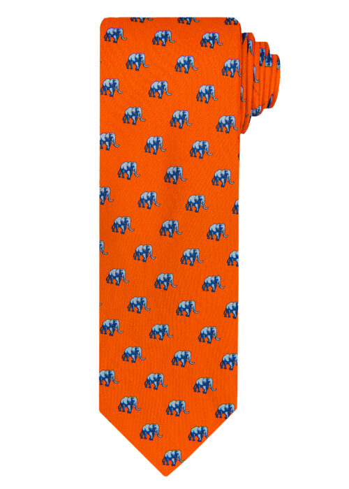 A Roderick Charles orange silk tie with elephants