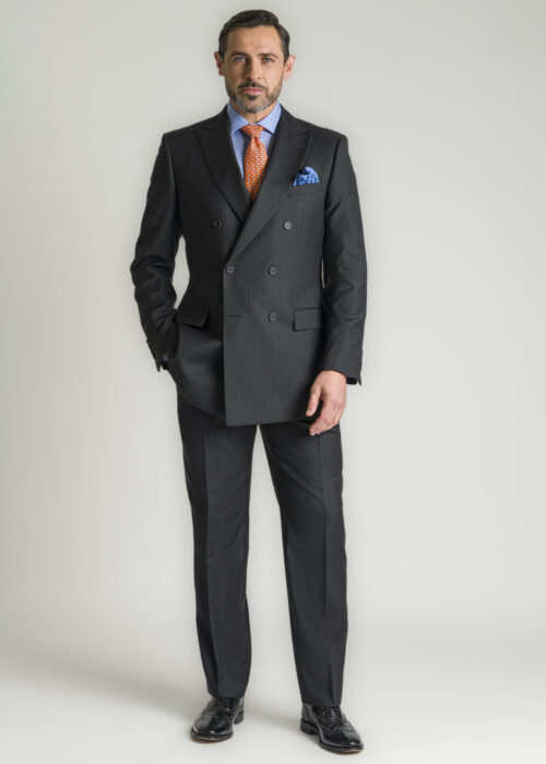 Double Breasted Fine Grey Herringbone Suit