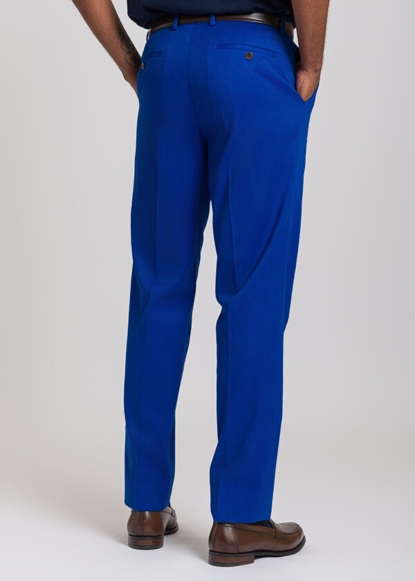 The back of a smart Roderick Charles royal blue chino