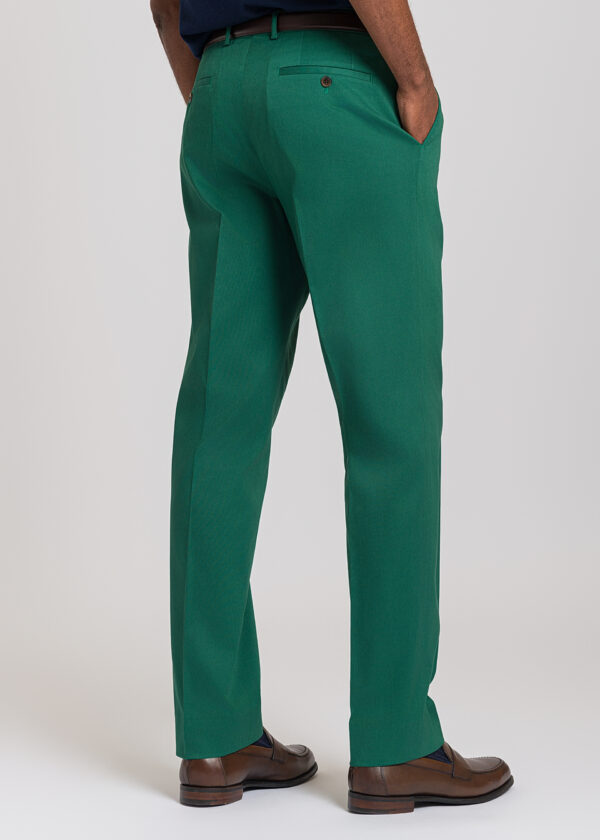 The back of a smart Roderick Charles forest green chino