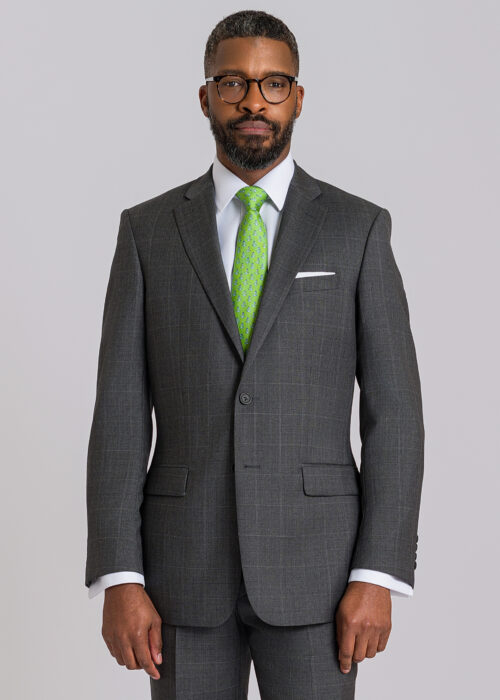 A tailored fit grey checked suit