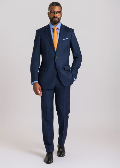 A navy checked suit in tailored fit
