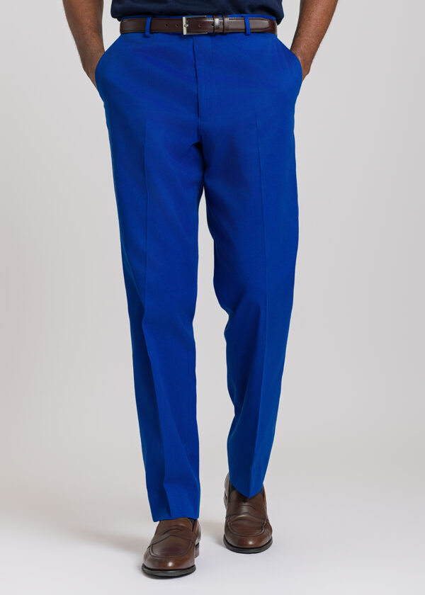 A smart Roderick Charles royal blue flat-fronted chino